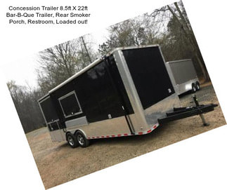 Concession Trailer 8.5ft X 22ft Bar-B-Que Trailer, Rear Smoker Porch, Restroom, Loaded out!