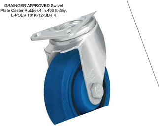 GRAINGER APPROVED Swivel Plate Caster,Rubber,4 in,400 lb,Gry, L-POEV 101K-12-SB-FK