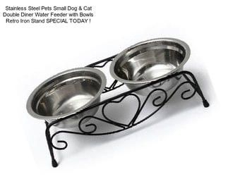 Stainless Steel Pets Small Dog & Cat Double Diner Water Feeder with Bowls Retro Iron Stand SPECIAL TODAY !