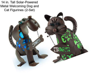 14 in. Tall Solar-Powered Metal Welcoming Dog and Cat Figurines (2-Set)