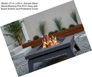 Breton 37 in. x 20 in. Square Steel Wood-Burning Fire Pit in Gray with Spark Screen and Protective Cover