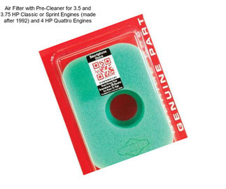 Air Filter with Pre-Cleaner for 3.5 and 3.75 HP Classic or Sprint Engines (made after 1992) and 4 HP Quattro Engines